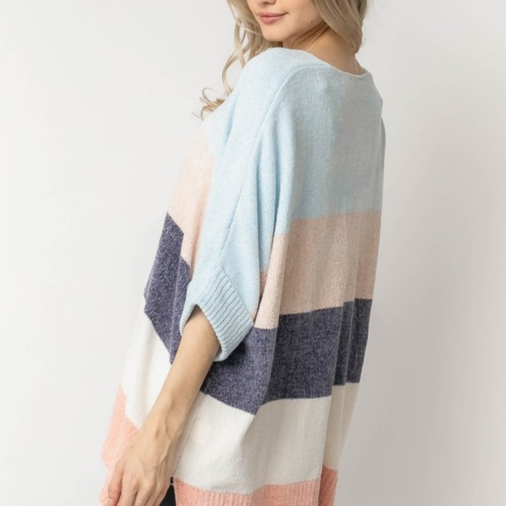 Chenille Color Block v neck sweater - Picture 3 of 8